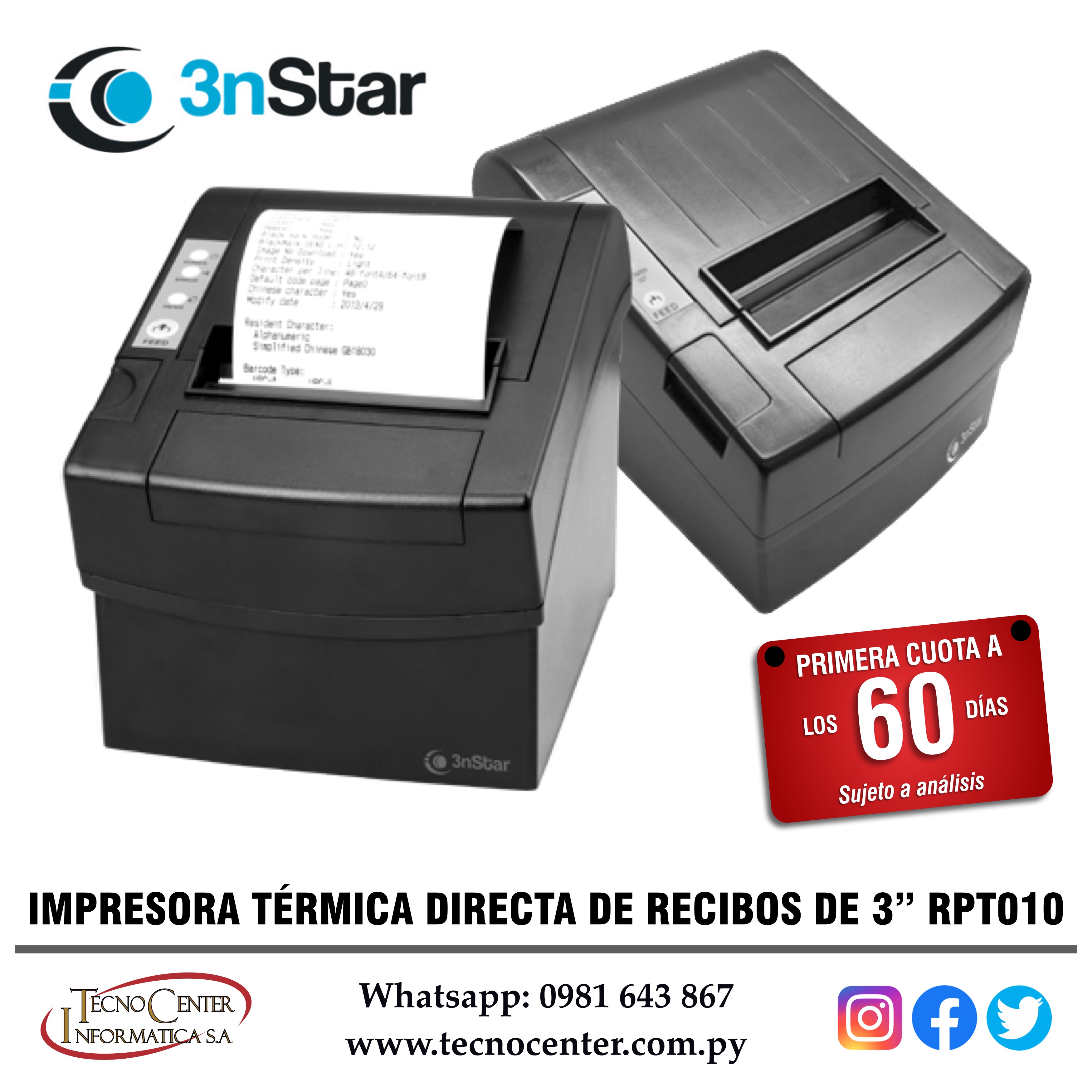 Impresora Térmica Directa 3nStar RPT010