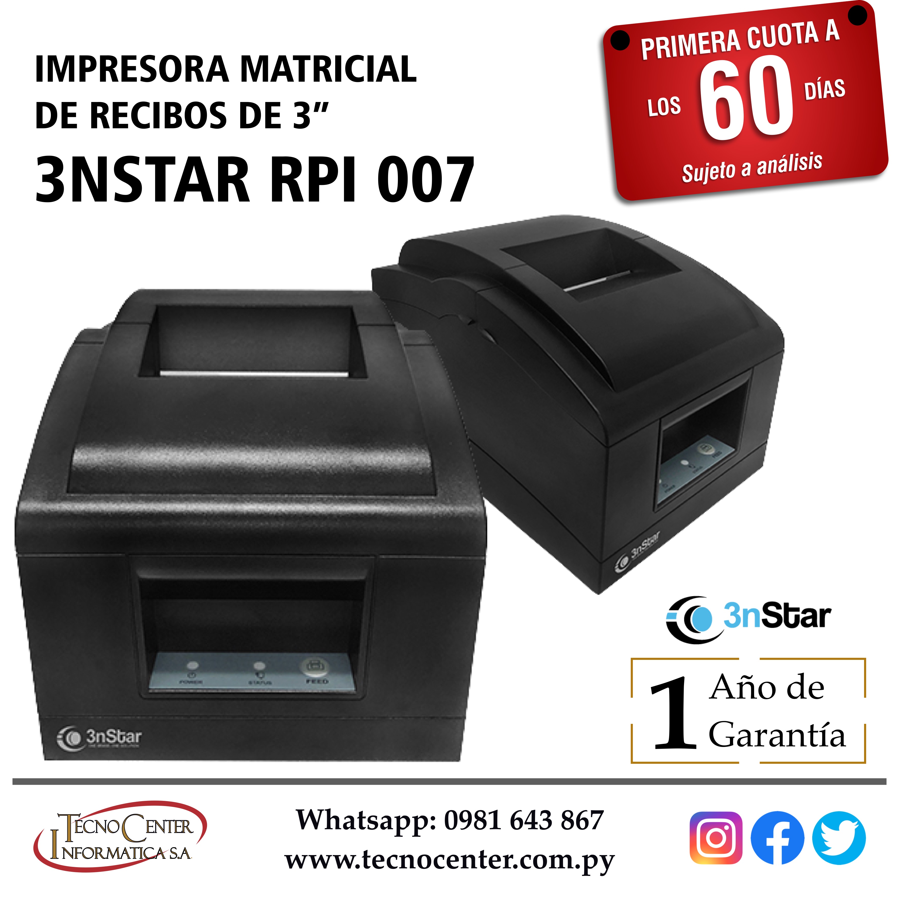 Impresora Matricial de Recibos de 3” 3nStar RPI0